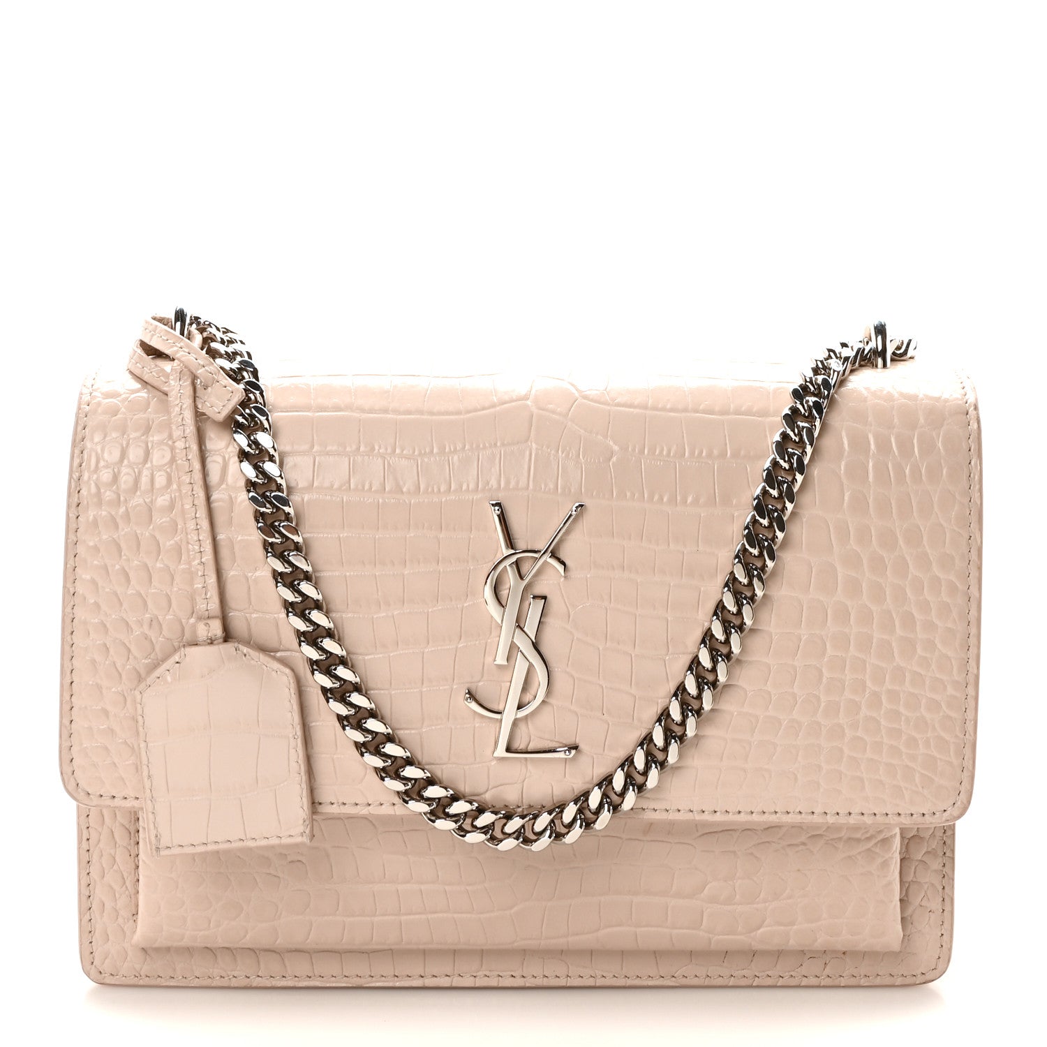 Calfskin Crocodile Embossed Medium Monogram Sunset Washed Light Pink