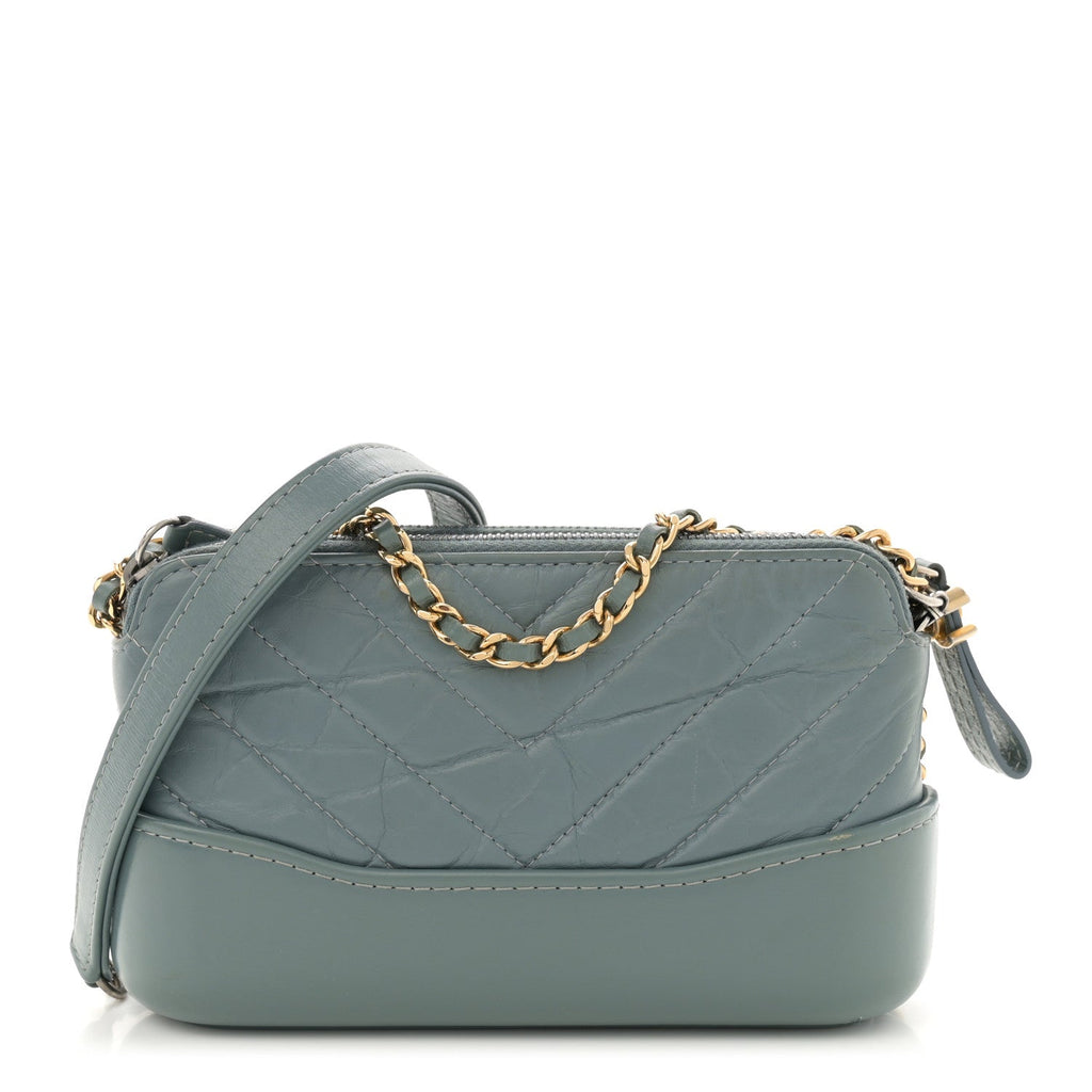 Aged Calfskin Quilted Small Gabrielle Clutch With Chain Light Blue