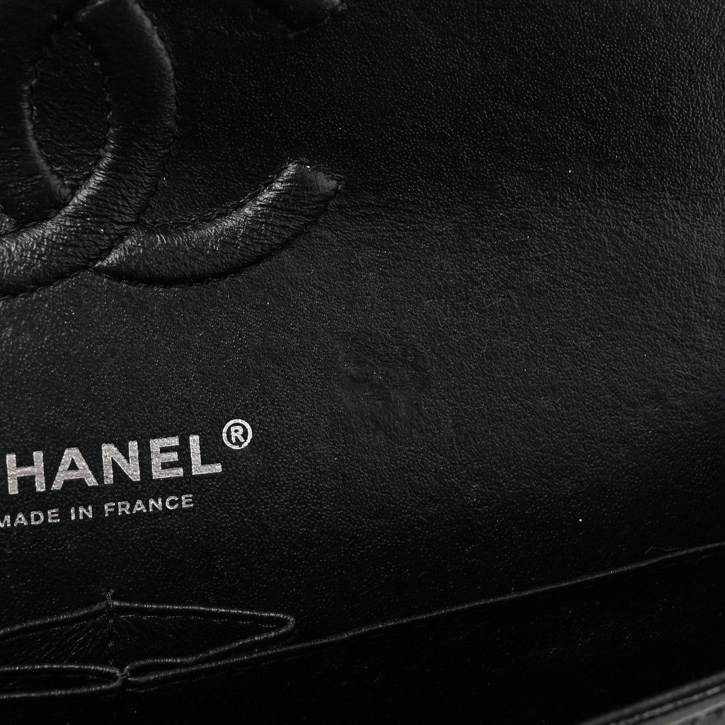 Shiny Crumpled Calfskin Quilted Medium Double Flap So Black