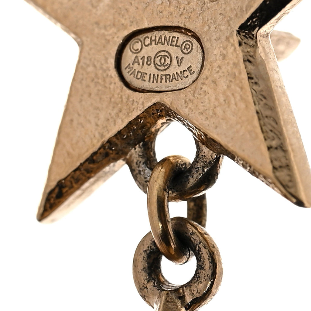 Metal CC Triple Star Drop Earrings Gold