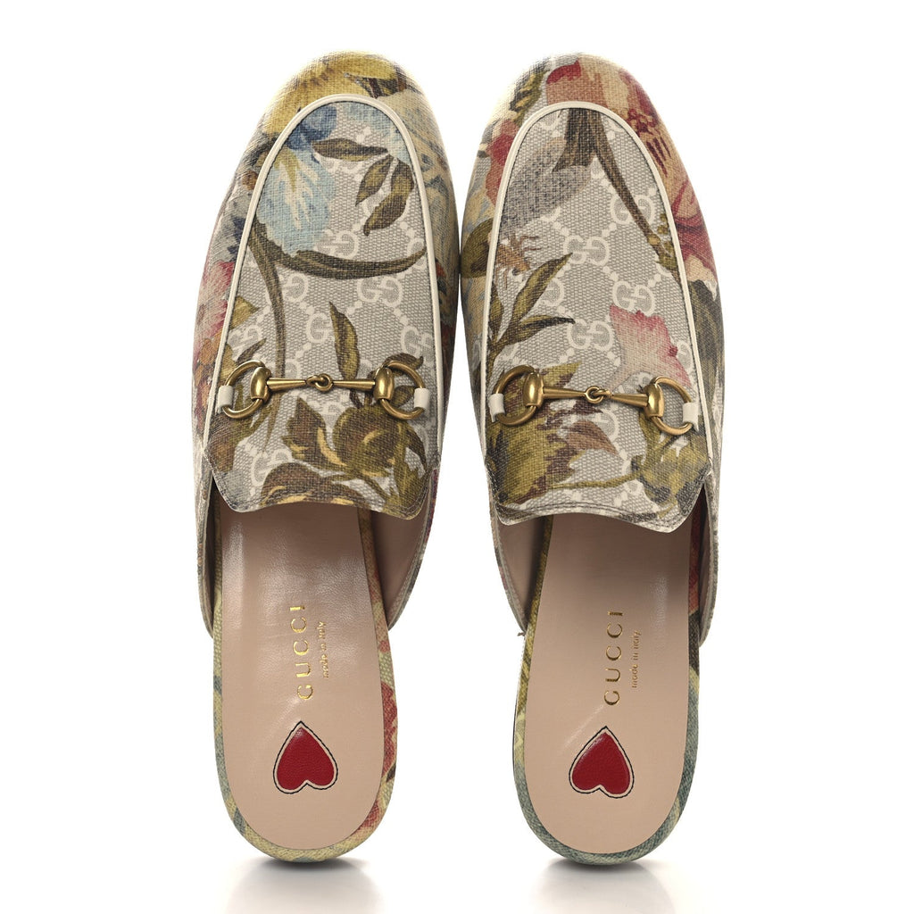 GG Supreme Monogram Malaga Kid Water Flora Womens Princetown Slippers 39 Beige White Multicolor Mystic White
