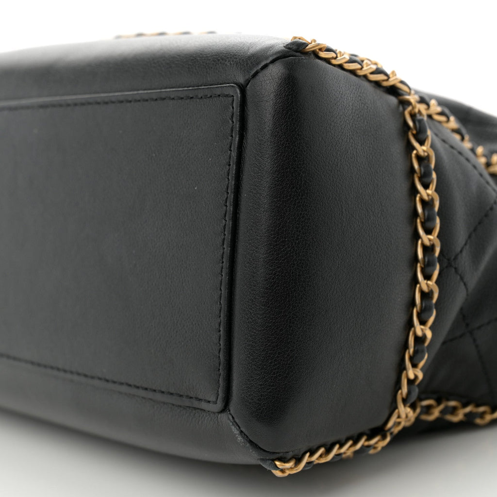 Calfskin Quilted Chain Lines Shopping Tote Black