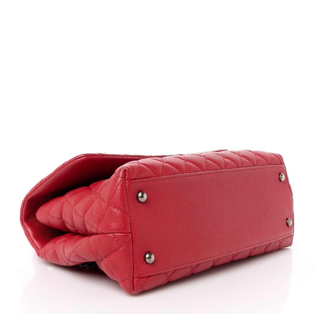 Caviar Quilted Small Coco Handle Flap Red
