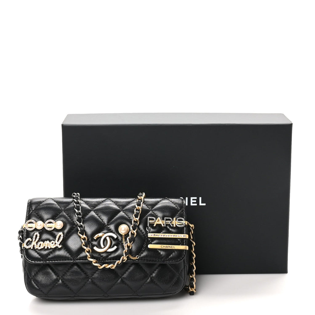 Lambskin Quilted Coco Clips Single Flap Black