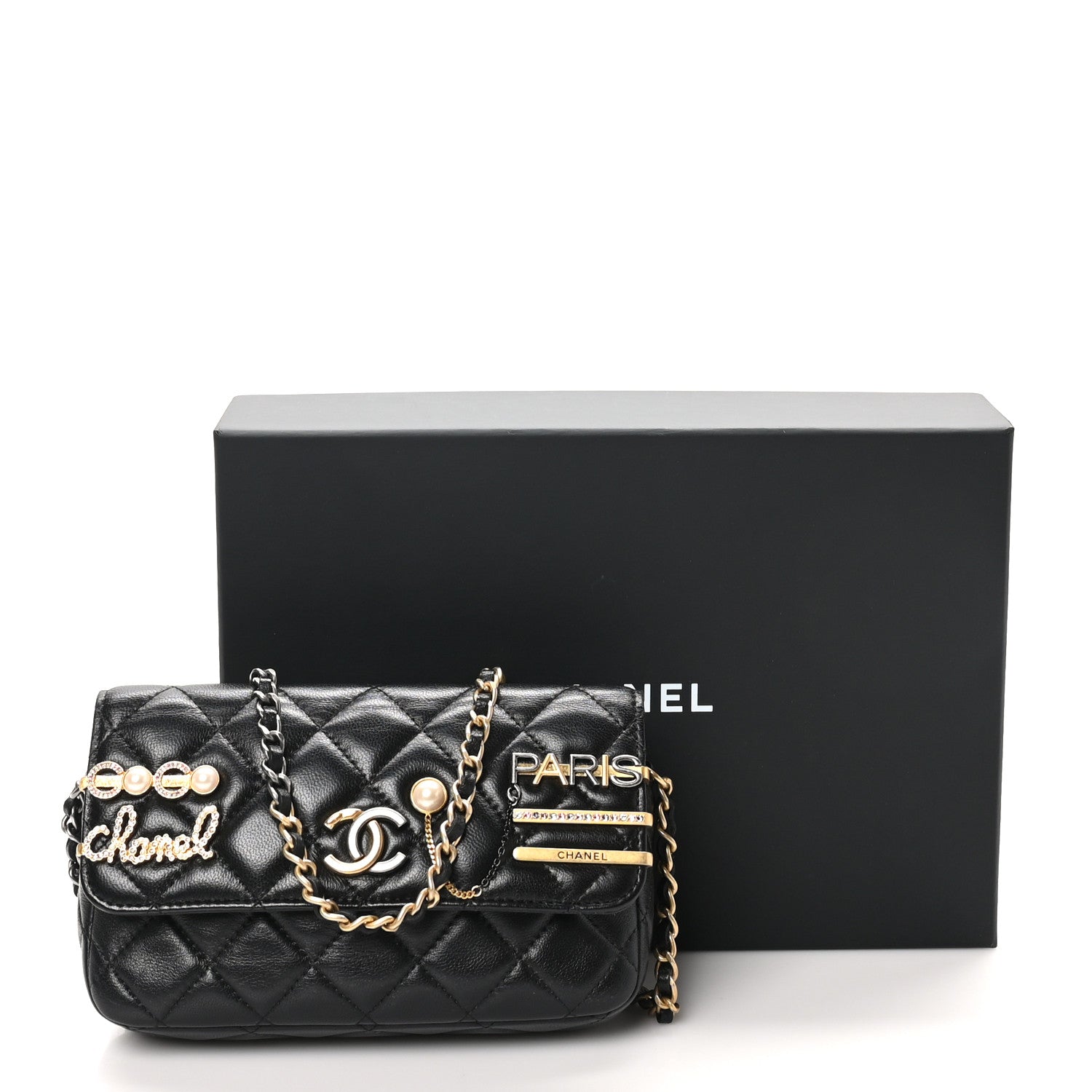 Lambskin Quilted Coco Clips Single Flap Black