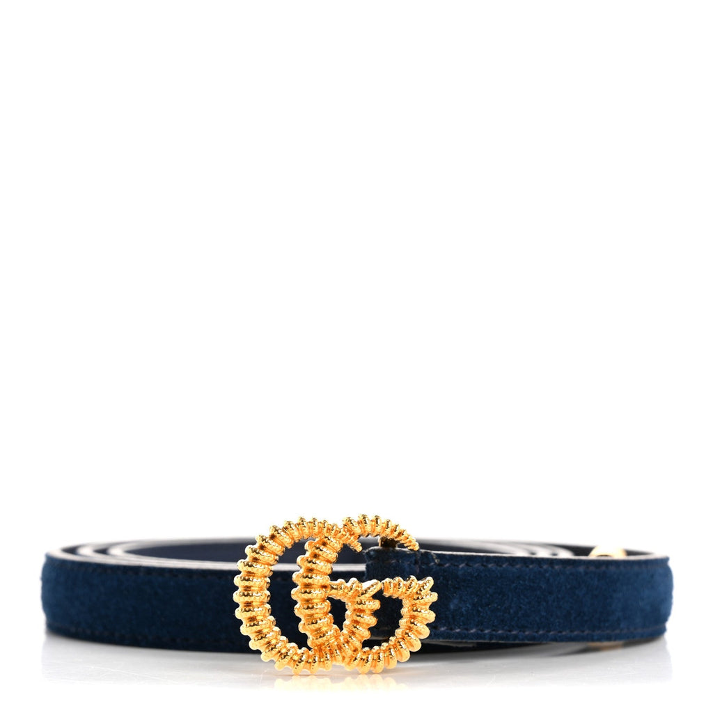 Suede Calfskin Torchon Double G 15mm Belt 90 36 Blue Agata