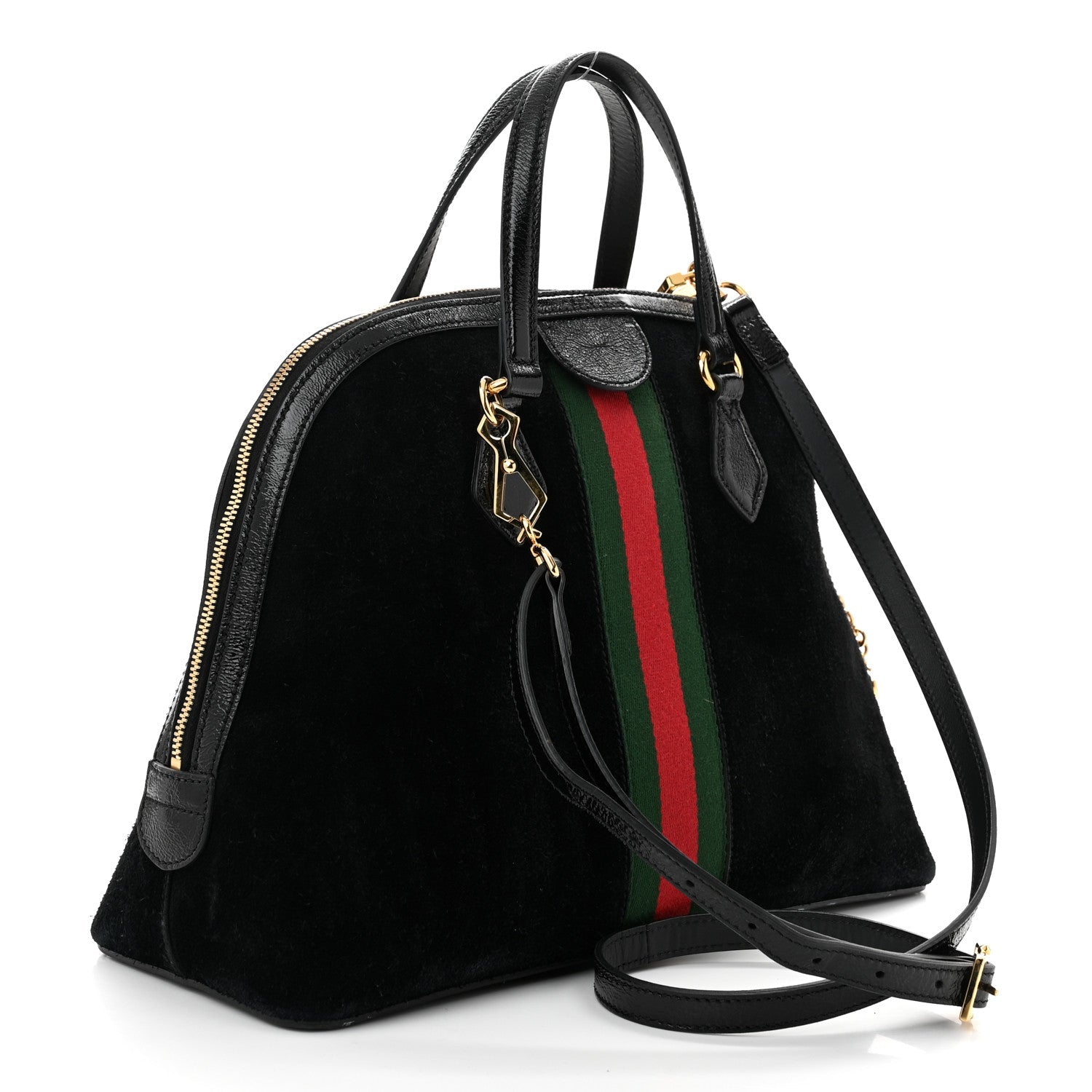 Suede Patent GG Web Medium Ophidia Top Handle Dome Bag Black