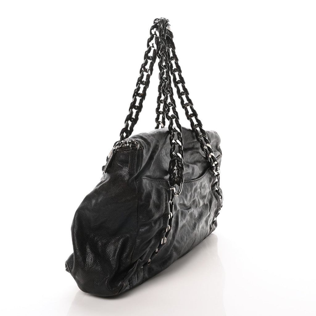 Glazed Caviar Modern Chain Tote Brown