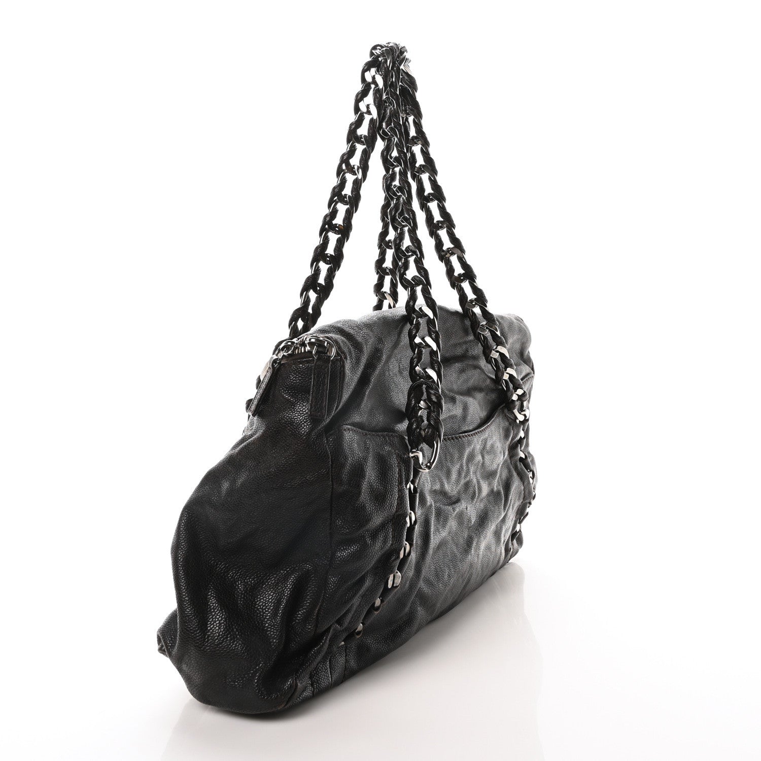 Glazed Caviar Modern Chain Tote Brown