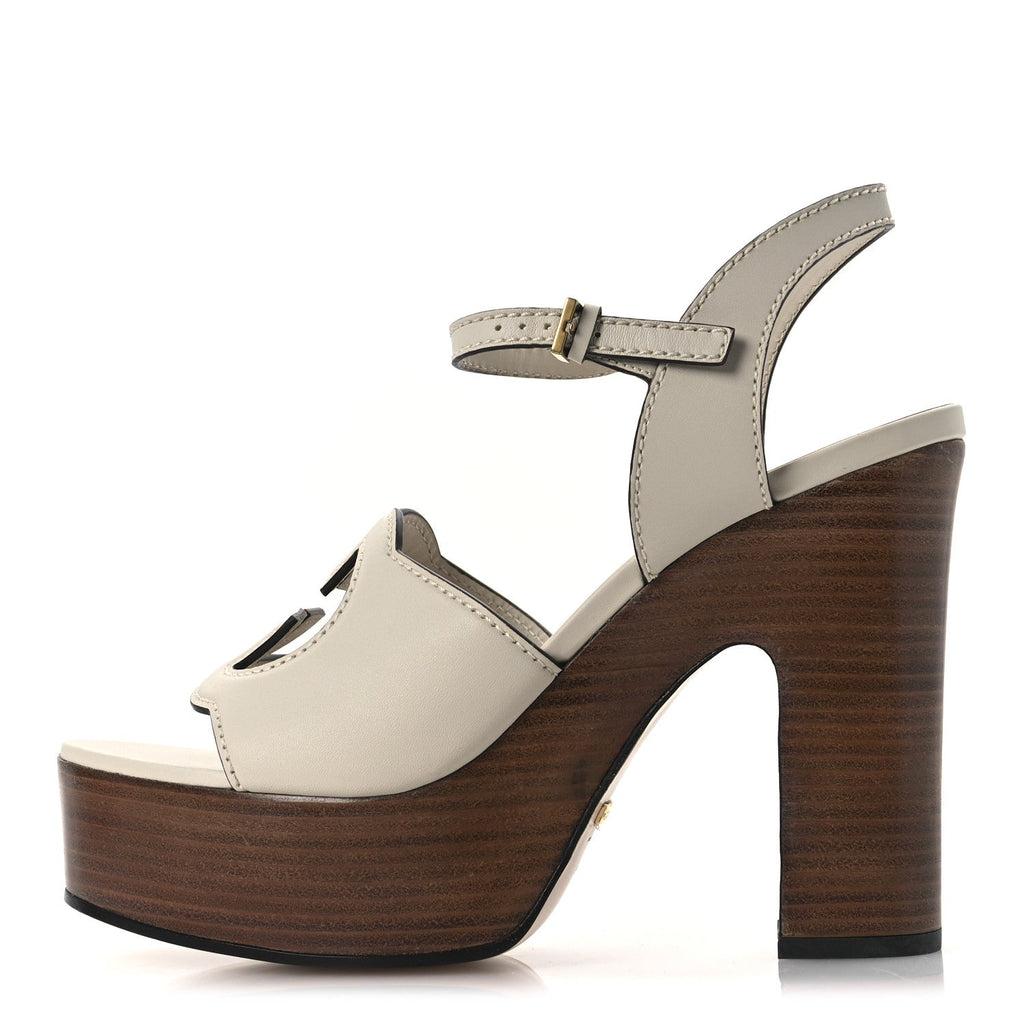 Cosmos Softy Calfskin Wooden Interlocking G Cut-Out 30/120mm Platform Sandals 40 Mystic White