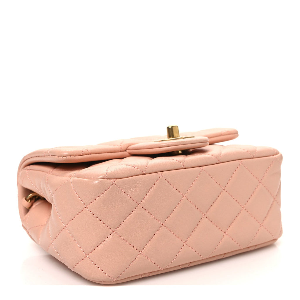 Lambskin Quilted Mini Pearl Crush Flap Light Orange