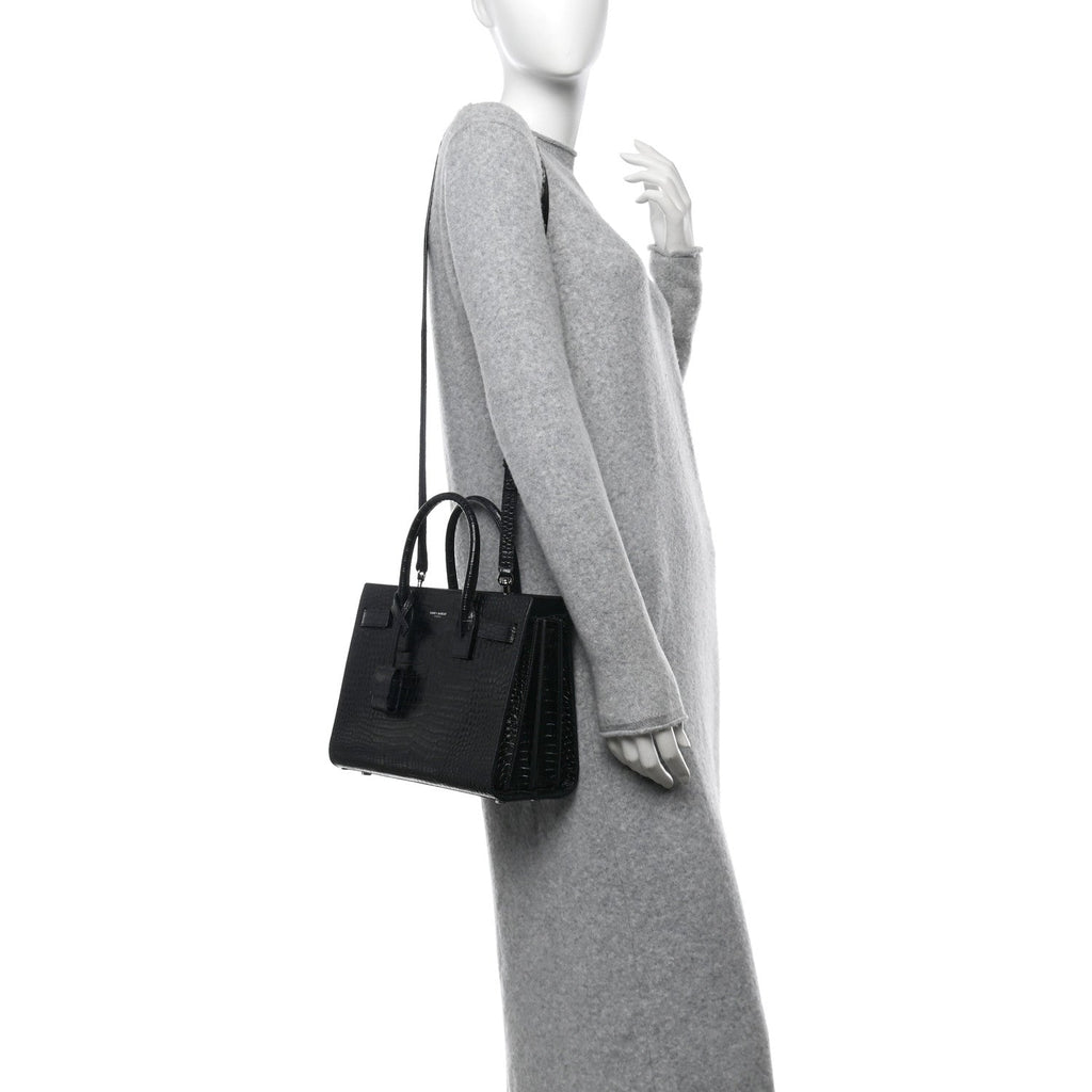Calfskin Crocodile Embossed Baby Sac De Jour Black