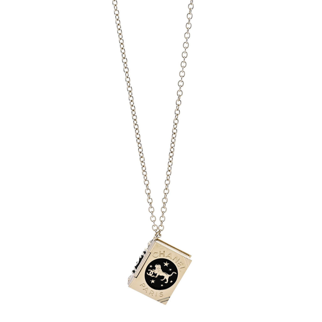Metal CC Lion Book Locket Necklace Gold