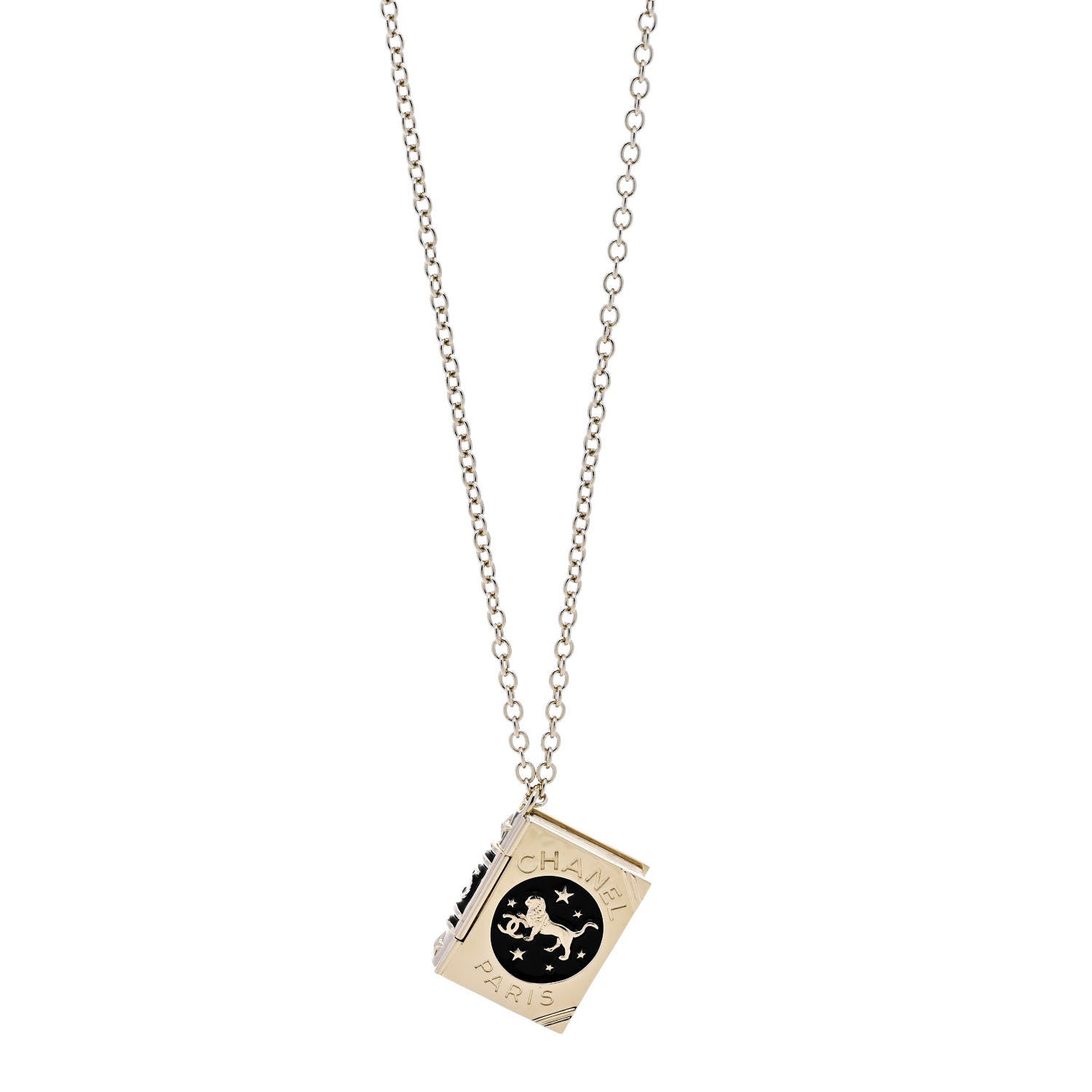 Metal CC Lion Book Locket Necklace Gold