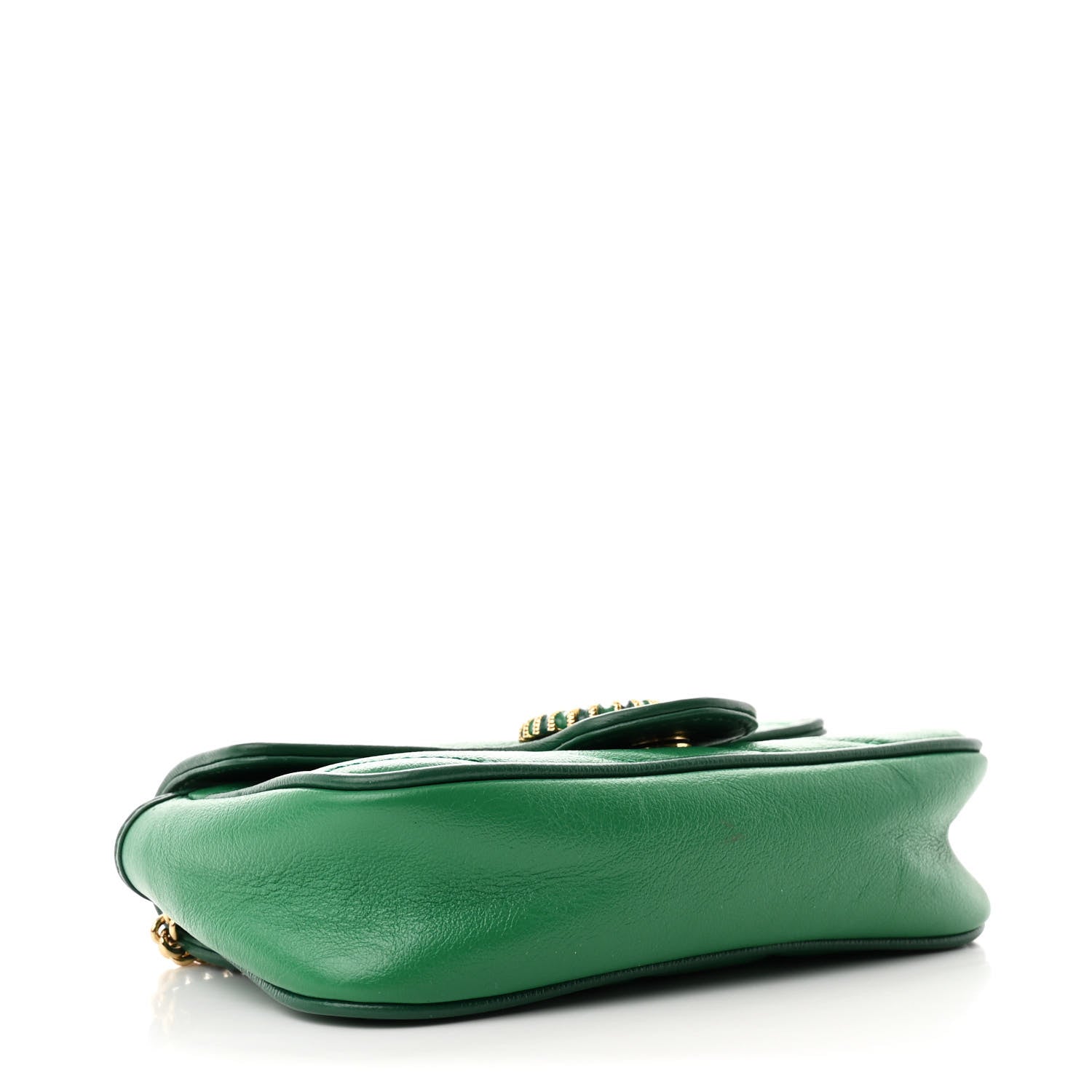 Azalea Calfskin Enamel Matelasse Diagonal Super Mini Torchon GG Marmont Shoulder Bag New Shamarock Emerald