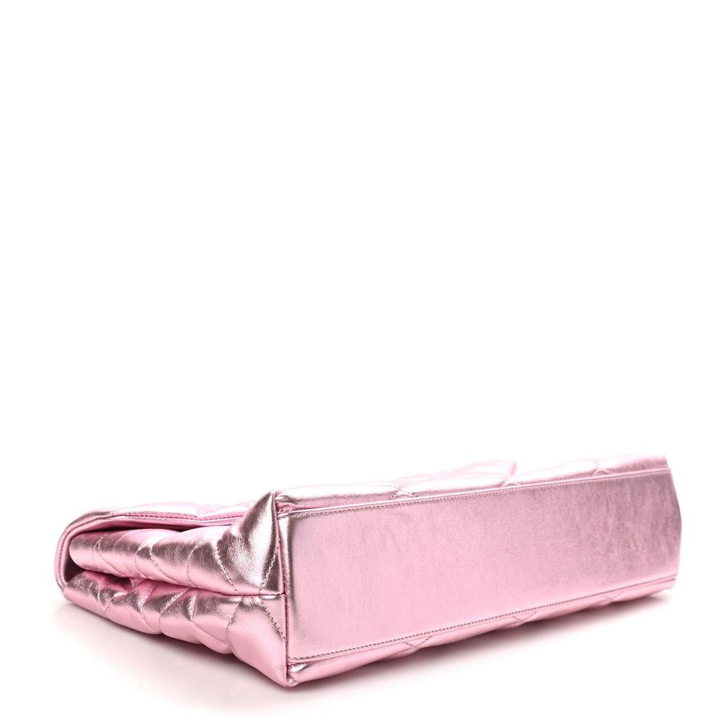 Metallic Lambskin Quilted Sade Puffer Envelope Clutch New Azalea