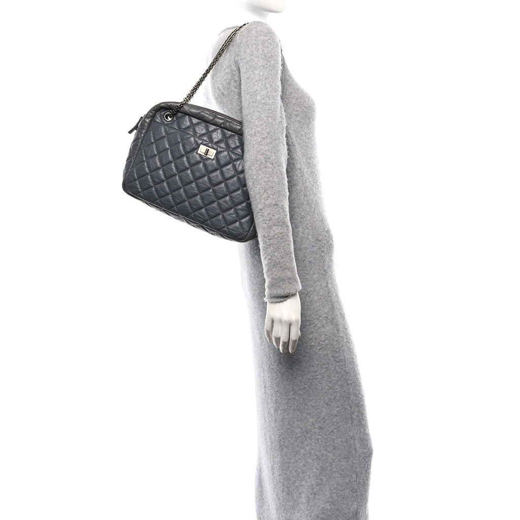 Aged Calfskin Quilted Large Reissue Camera Case Grey