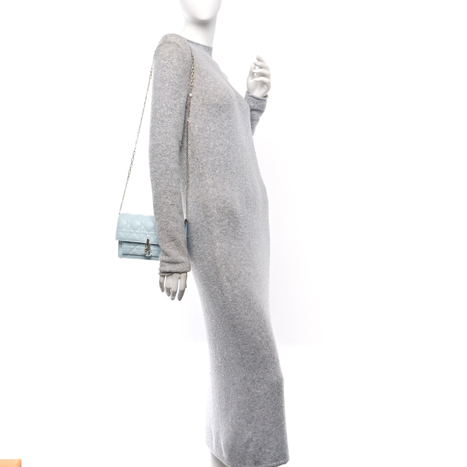 Lambskin Cannage Lady Dior Chain Pouch Light Blue