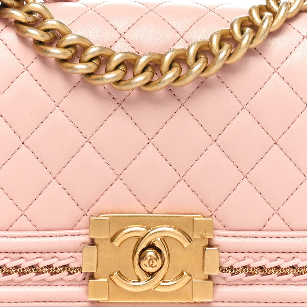 Lambskin Quilted Small Chain Around Boy Flap Pink