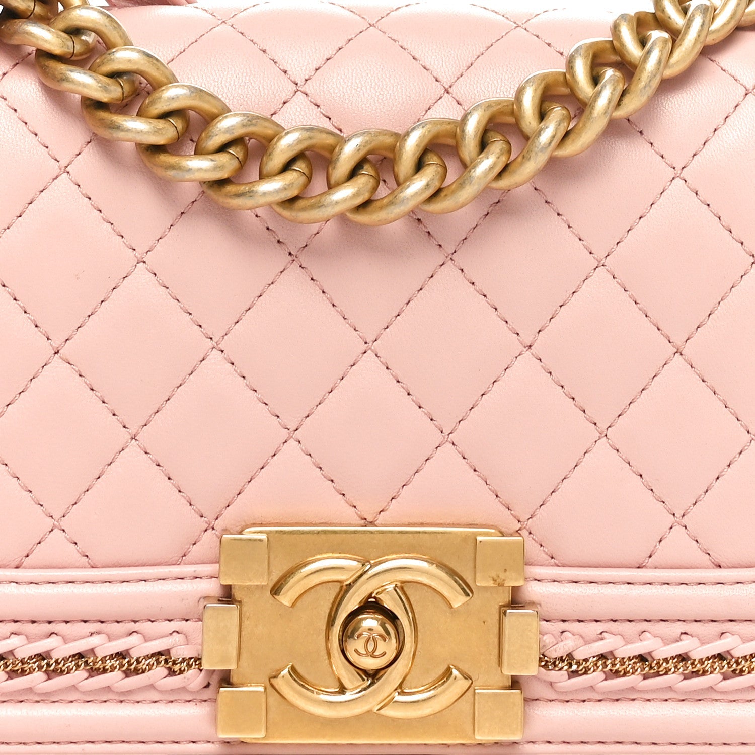 Lambskin Quilted Small Chain Around Boy Flap Pink