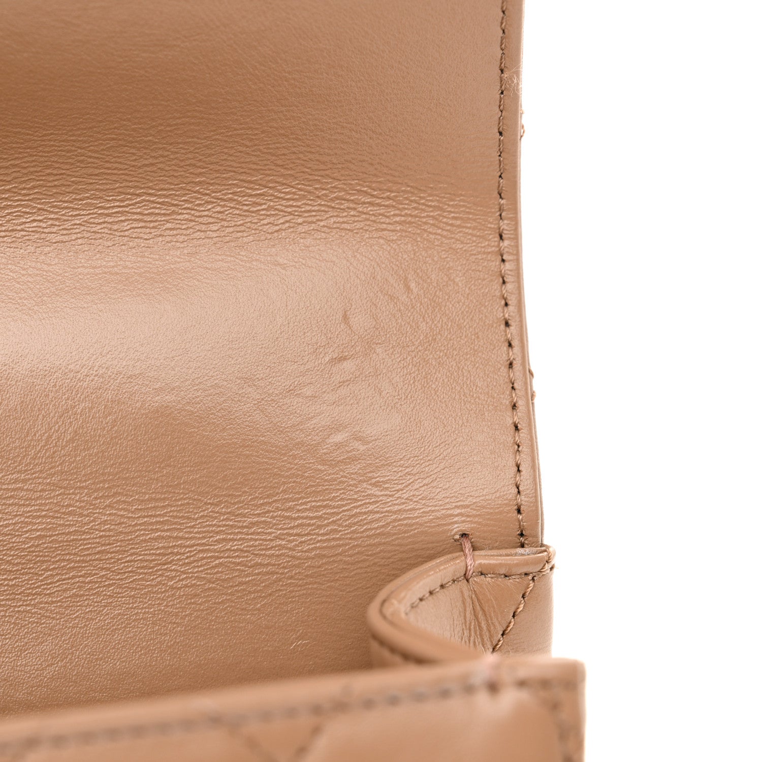 Shiny Calfskin Quilted Small Metal Chain Top Handle Flap Beige