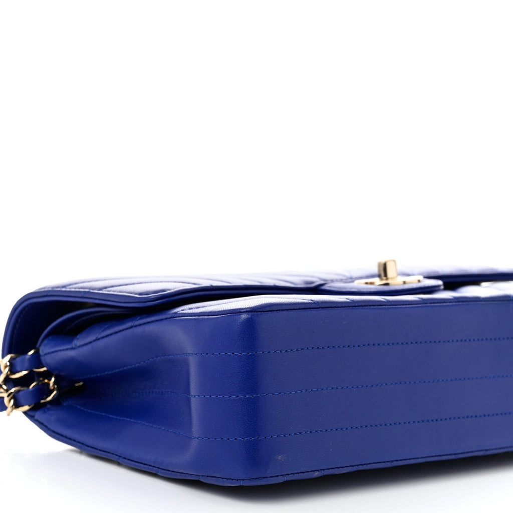 Lambskin Chevron Quilted Medium Double Flap Blue