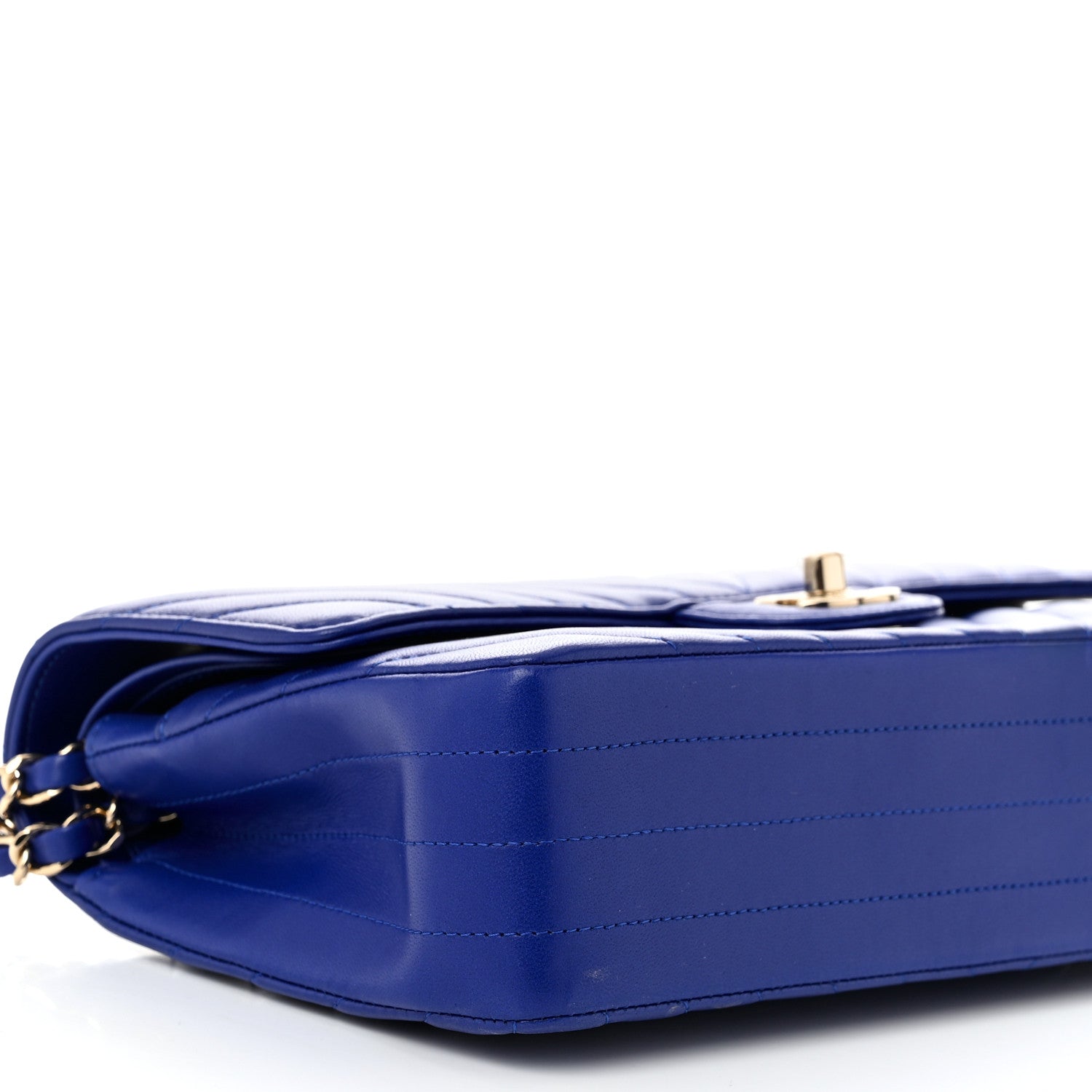 Lambskin Chevron Quilted Medium Double Flap Blue