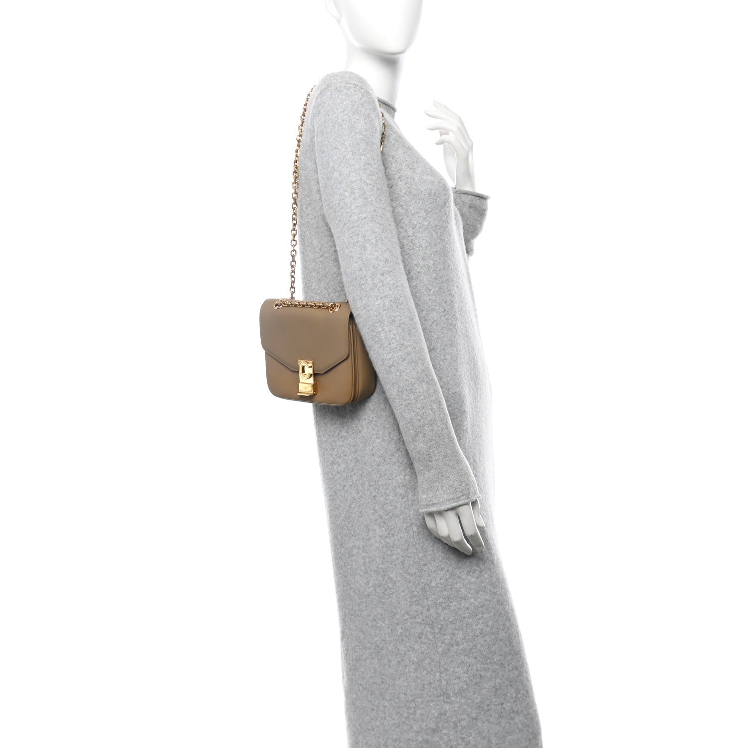 Shiny Calfskin Medium C Bag Camel