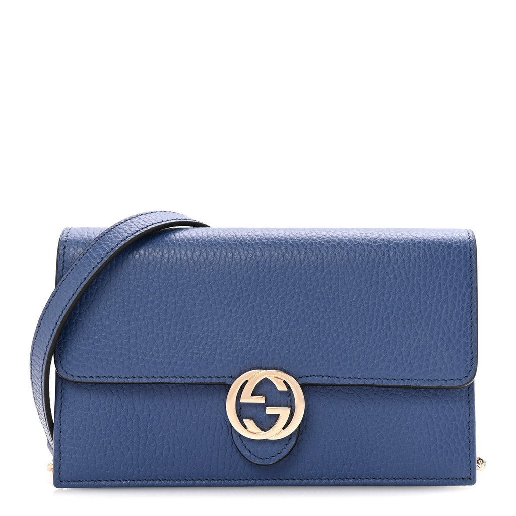 Dollar Calfskin Interlocking G Chain Wallet Caspian
