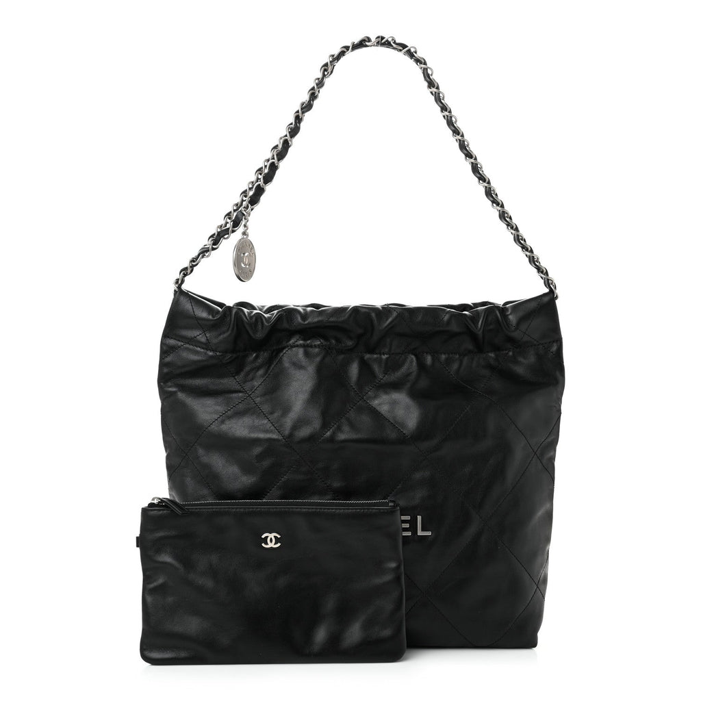 Shiny Calfskin Quilted Small Chanel 22 Black