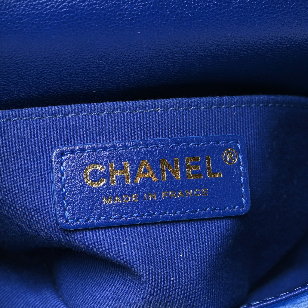 Velvet Quilted Mini Place Vendome Flap Blue