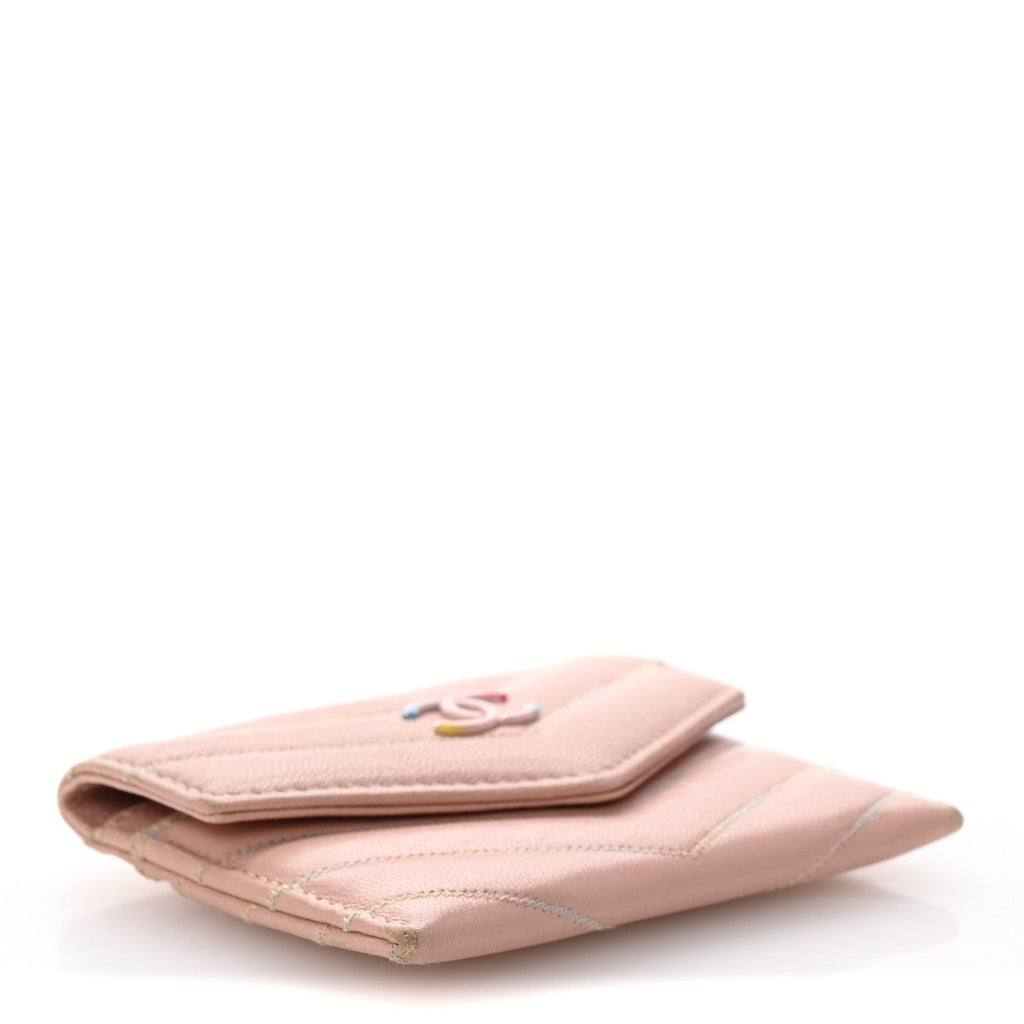 Lambskin Chevron Quilted  Holder Light Pink