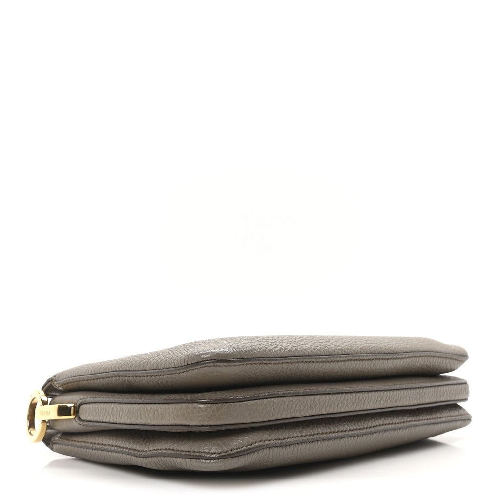 Vitello Daino Soft Mini Zippered Shoulder Bag Clay Grey