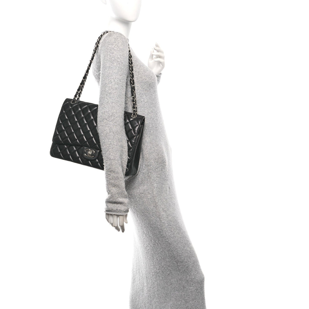 Lambskin Quilted Maxi Double Flap Black