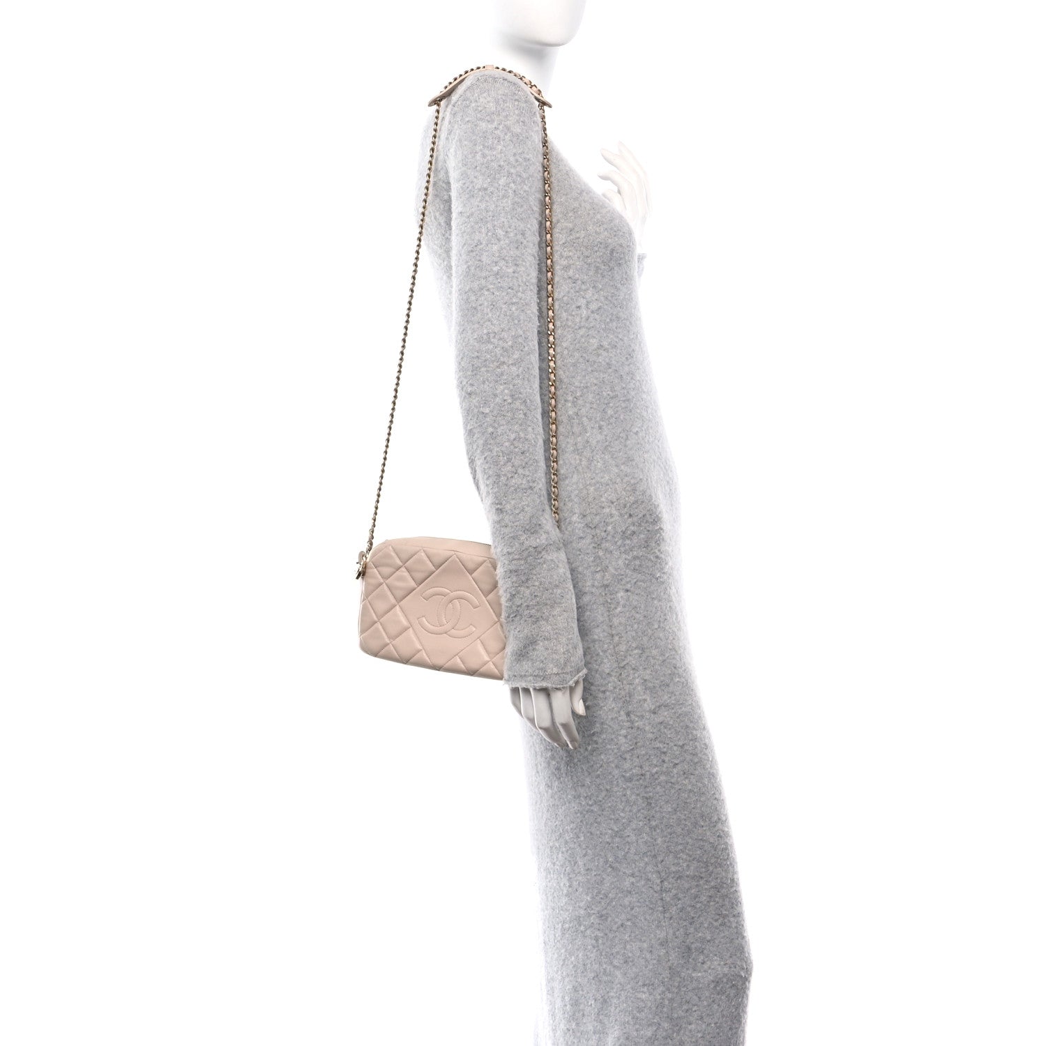 Lambskin Quilted Small Diamond CC Camera Case Beige