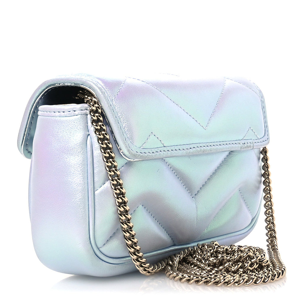 Iridescent Nappa Chevron Matelasse Small GG Marmont Shoulder Bag Iridescent Snow Light Blue