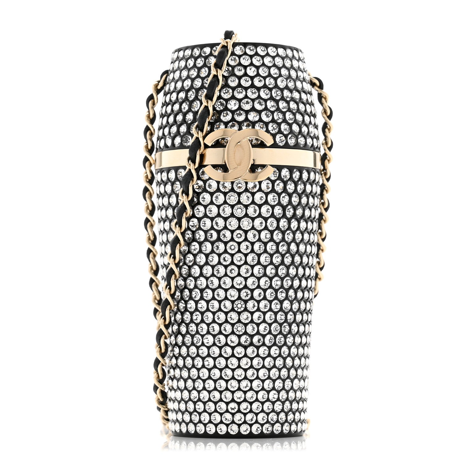 Metal Resin Lambskin Crystal Lipstick Case Long Necklace On Chain Silver Black Gold