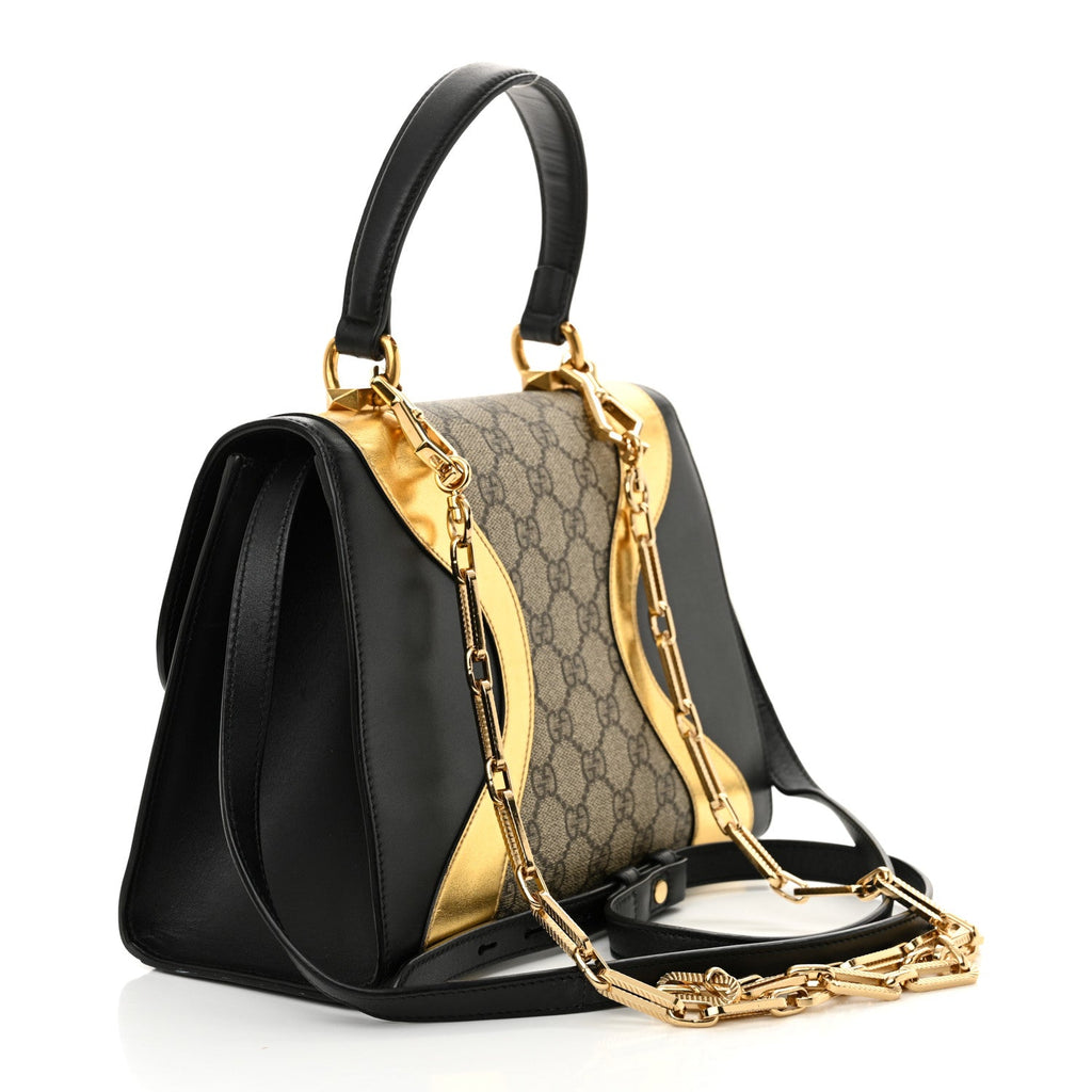 GG Supreme Monogram Small Osiride Top Handle Bag Black Gold