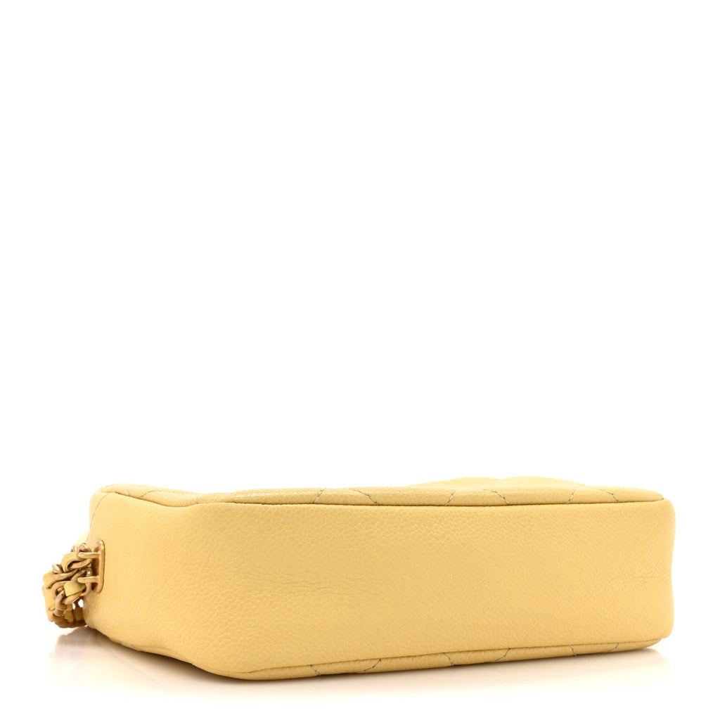 Shiny Caviar Quilted Chain Melody Camera Bag Yellow