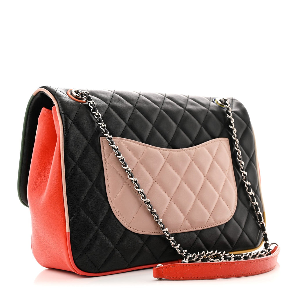 Lambskin Quilted Jumbo Cuba Color Flap Black