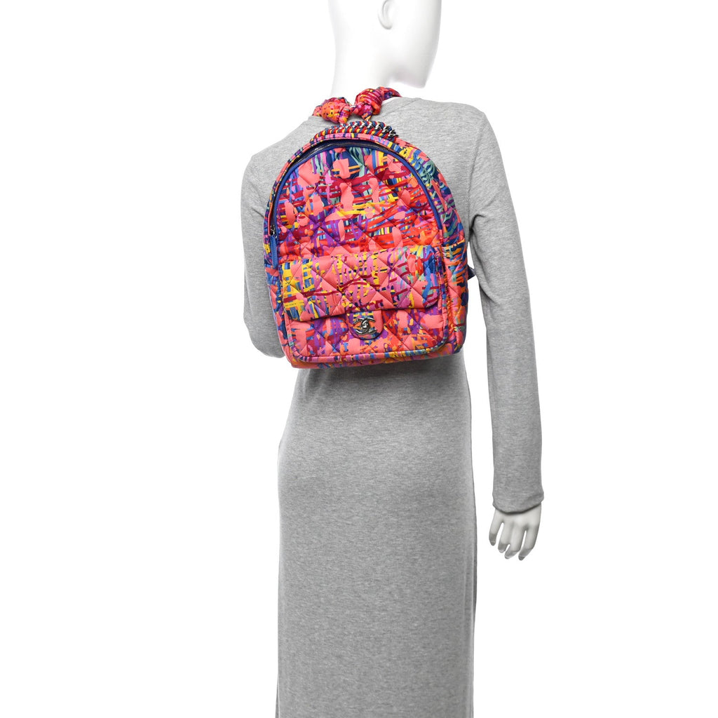 Foulard Fabric Quilted Printed Backpack Pink