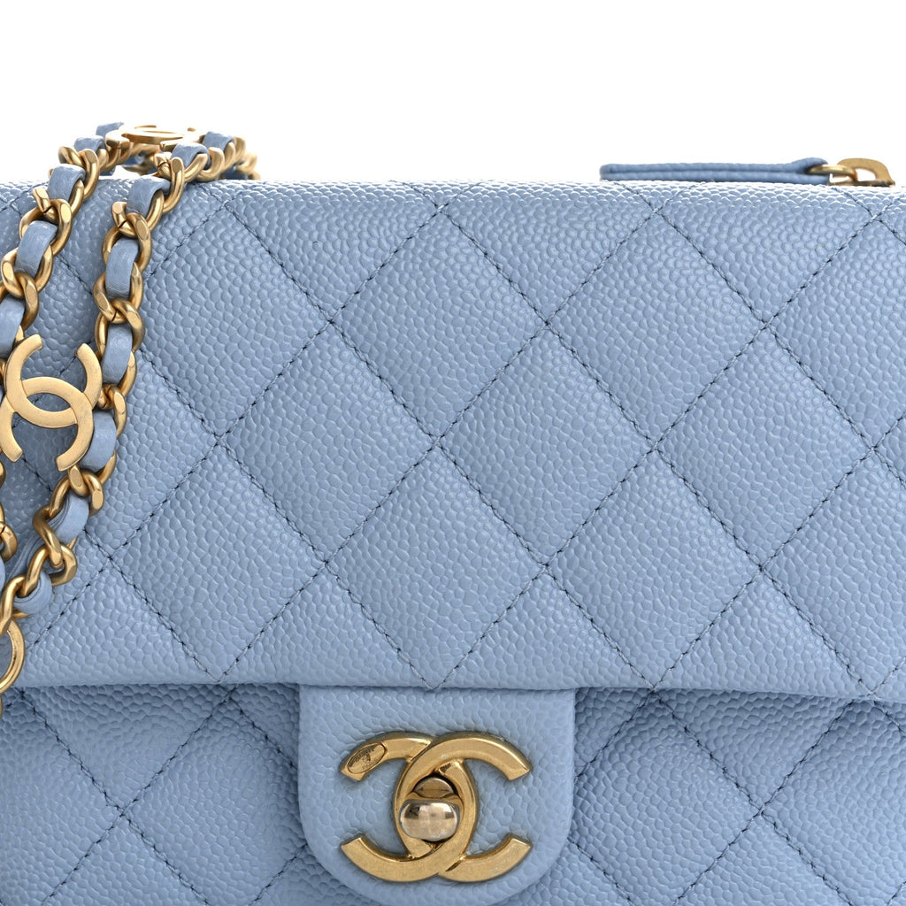 Shiny Caviar Pick Me Up Flap Belt Bag Light Blue