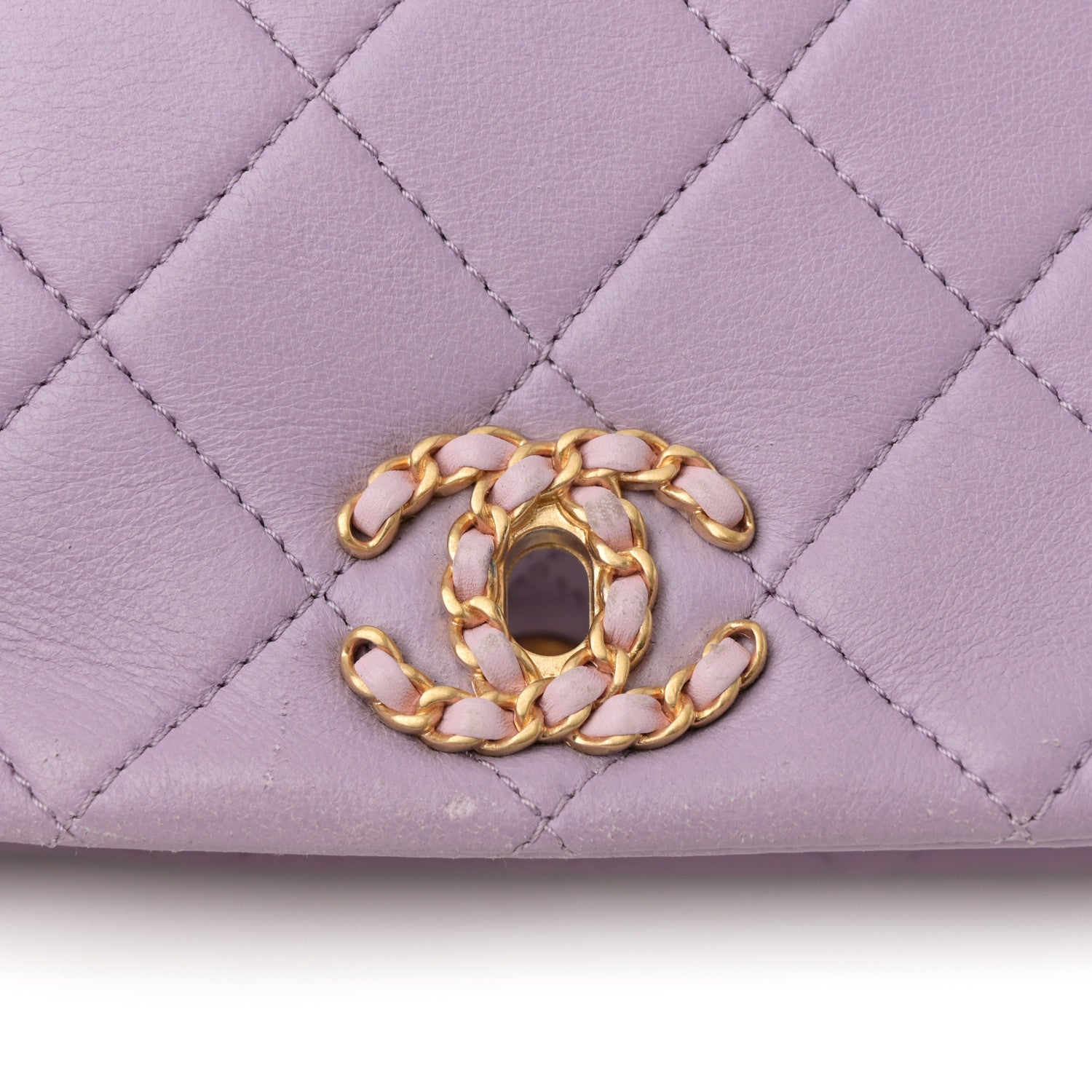 Lambskin Quilted Braided CC Small Flap Lilac