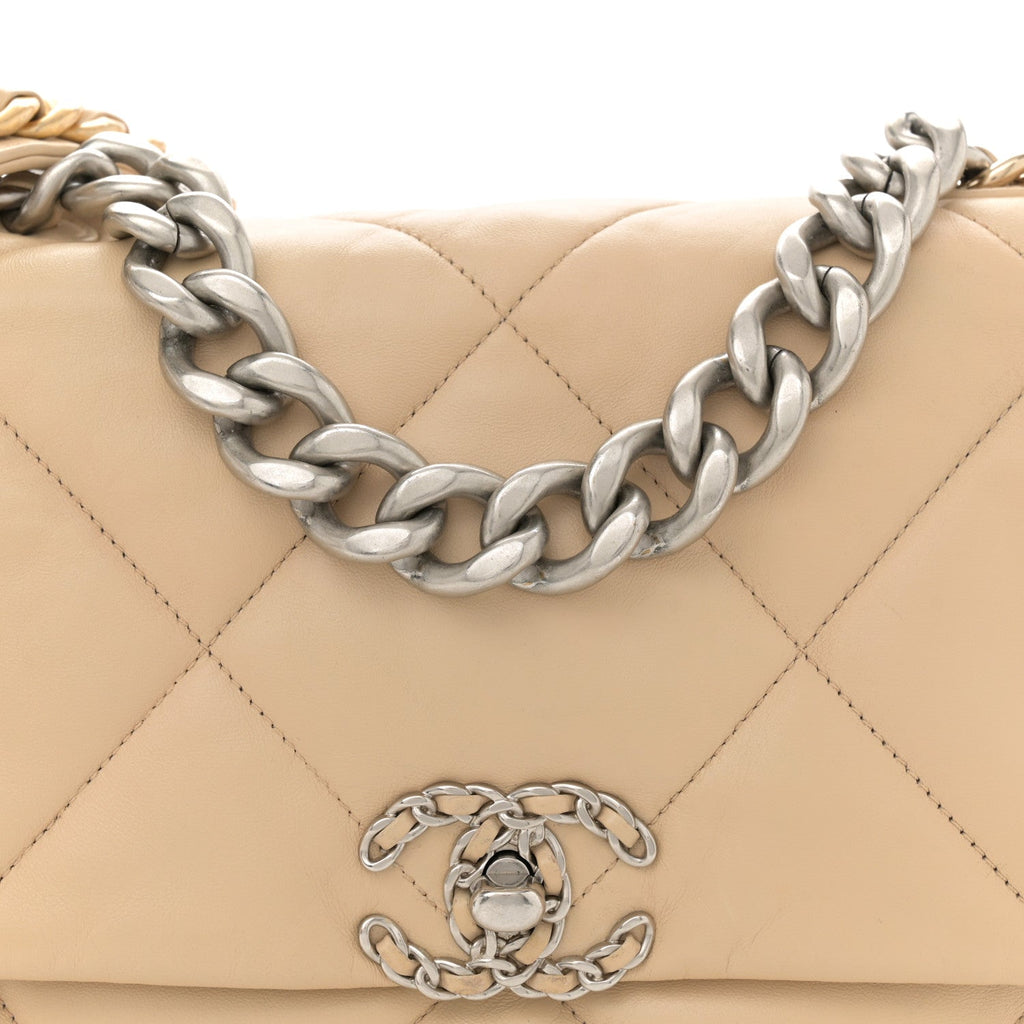 Goatskin Quilted Large Chanel 19 Flap Light Beige