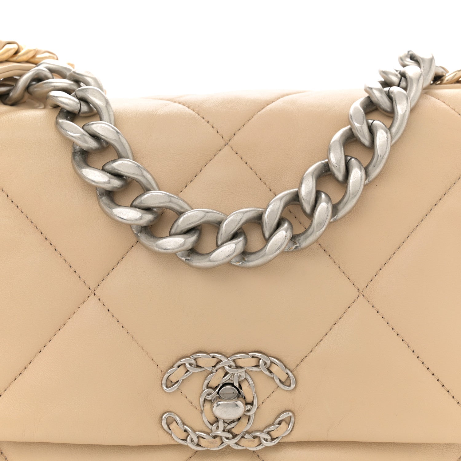 Goatskin Quilted Large Chanel 19 Flap Light Beige