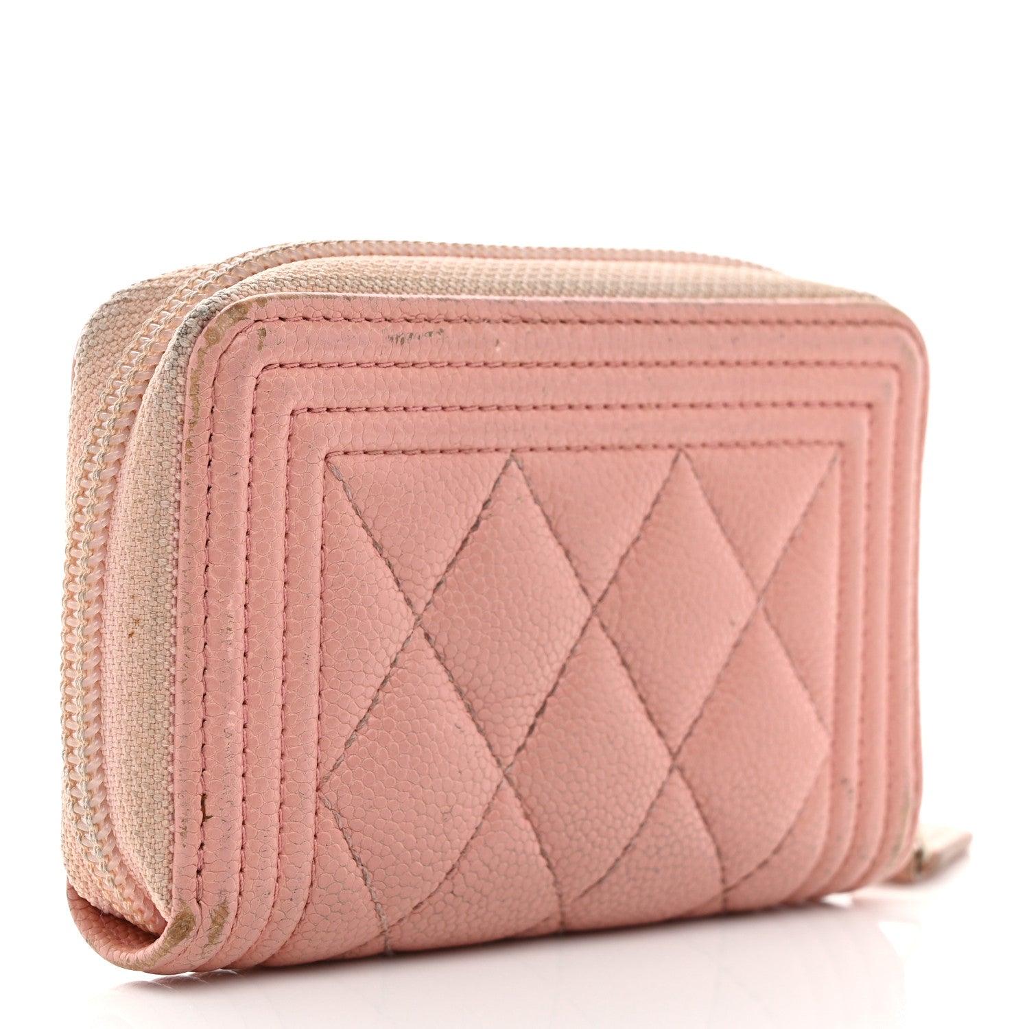 Caviar Quilted Boy Zip Around Coin Purse Wallet Light Pink