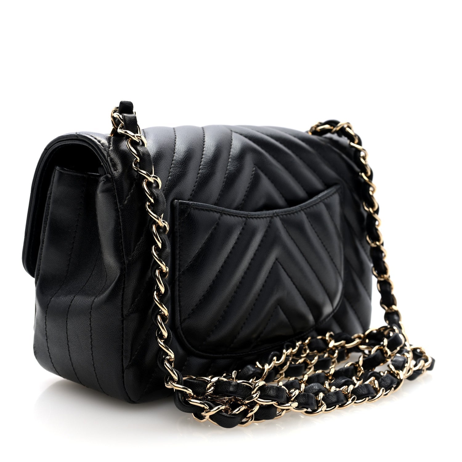 Lambskin Chevron Quilted Mini Rectangular Flap Black