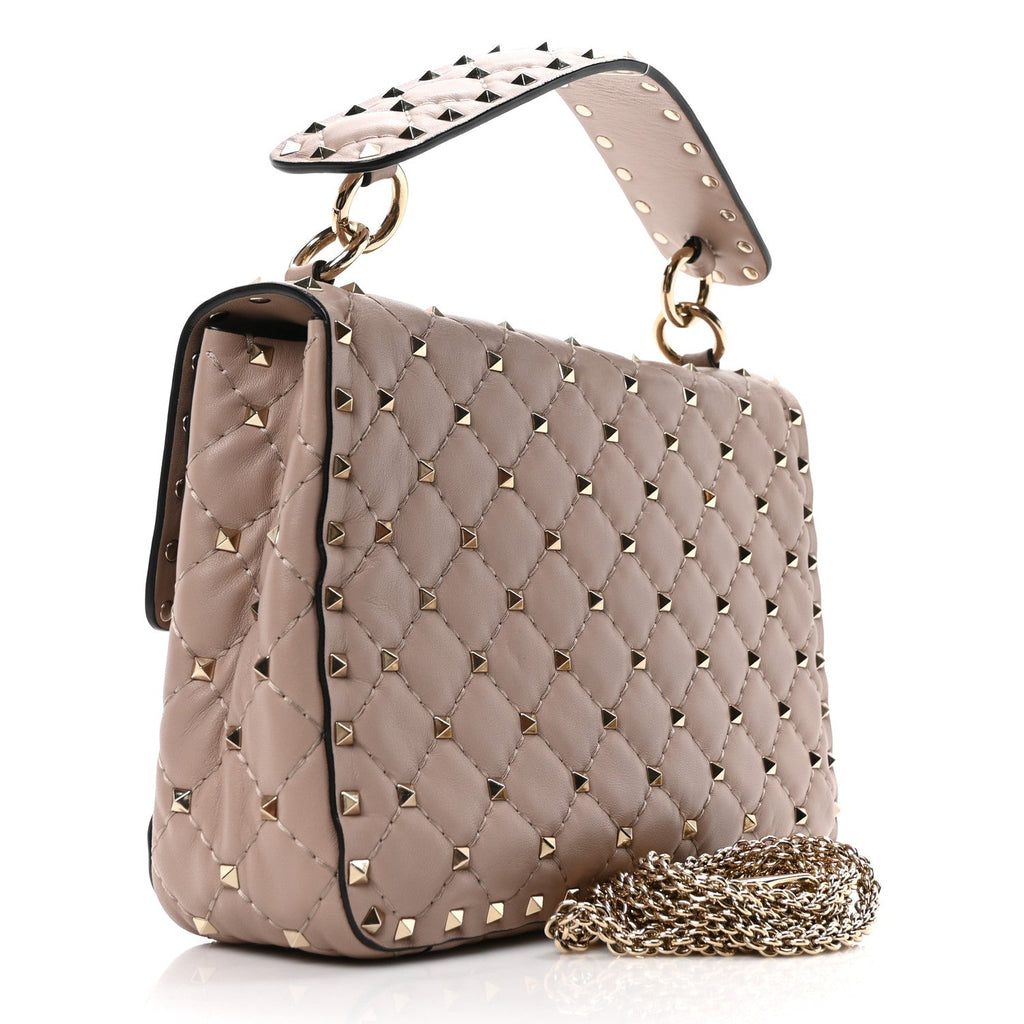 Lambskin Medium Rockstud Spike Shoulder Bag Poudre