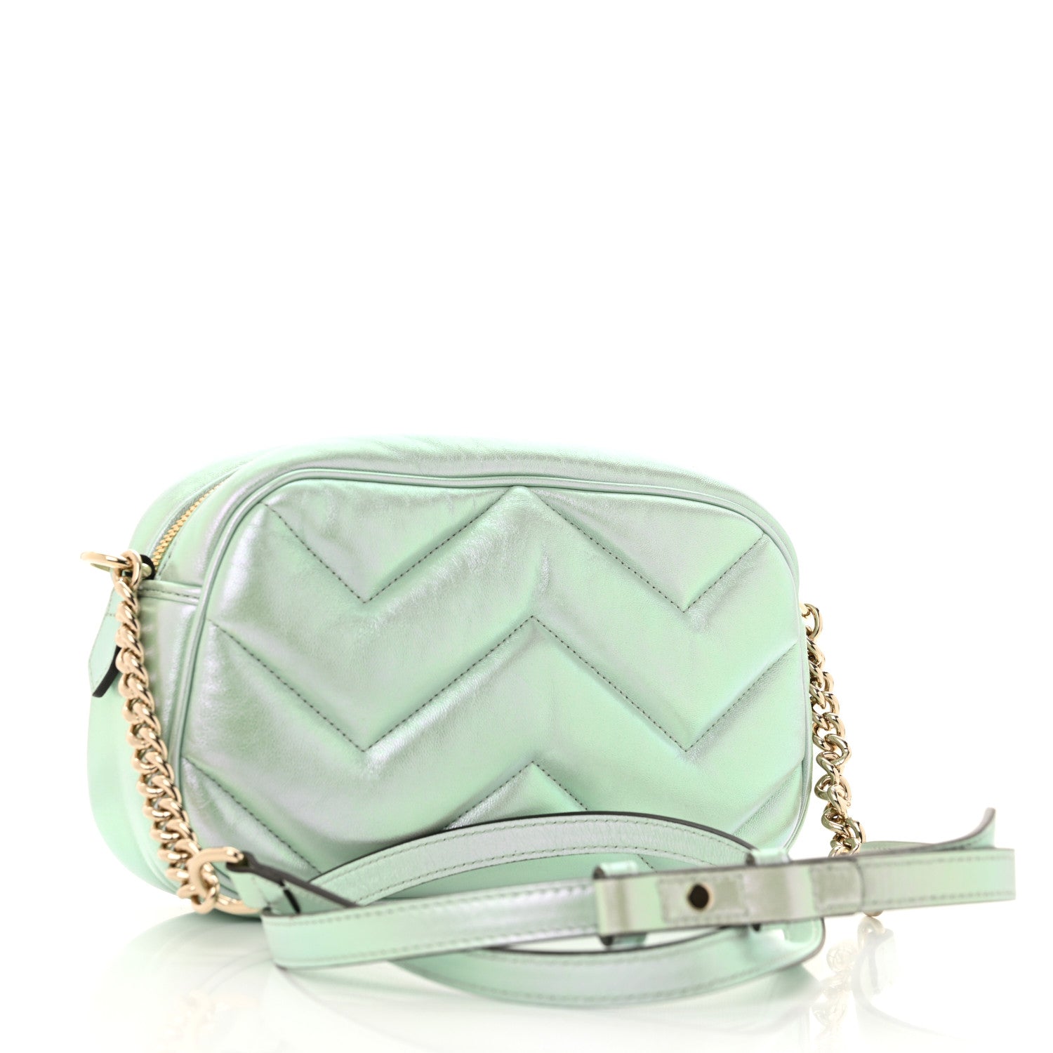 Iridescent Nappa Chevron Matelasse Small GG Marmont Chain Shoulder Bag Iridescent Salvy Green