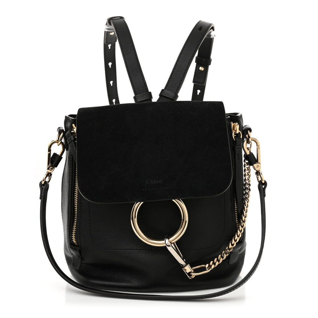 Suede Calfskin Small Faye Backpack Black